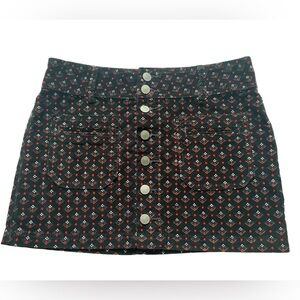 Free People Women’s 26 Joanie Patterned Corduory Mini Skirt Black Button Accent